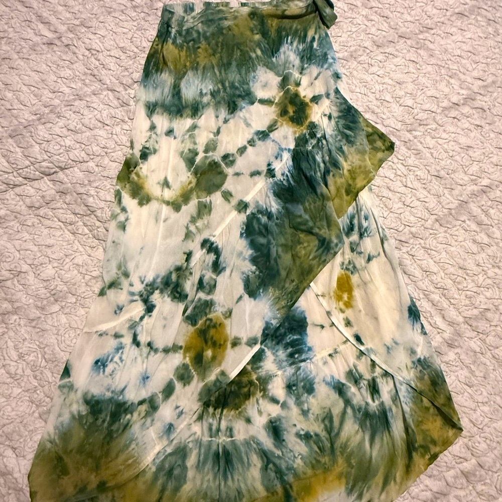 Young Fabulous & Broke Green Cream Wrap High and Low Skirt
